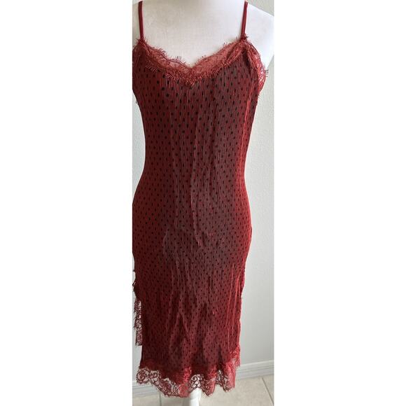 Free People 'Margot' Slip Dress 4 Polka Dot Outer SLIP ONLY Crinkle Pleated Red - Picture 12 of 16